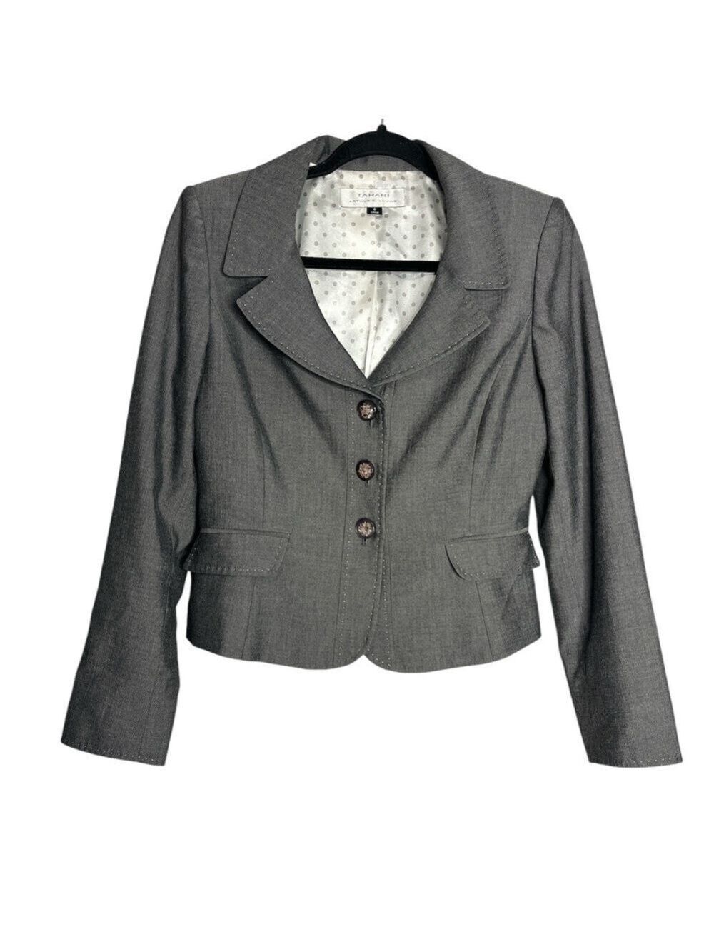 Tahari Arthur S Levine Classic Grey Blazer Jacket 3 Button, size 6